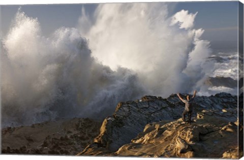 Framed Oregon Shore Acres Guy Huge Wave Print