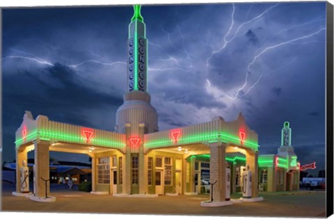 Framed Rt 66 Shamrock Texas Conoco Lightning Print
