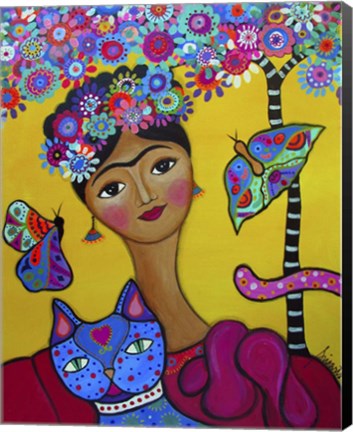 Framed Brigit&#39;s Frida And Her Cat Print