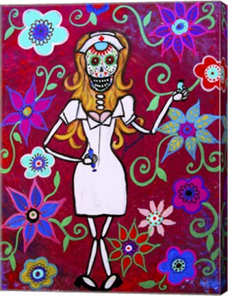 Framed Dia De Los Muertos Nurse Long Blond For Prints Print