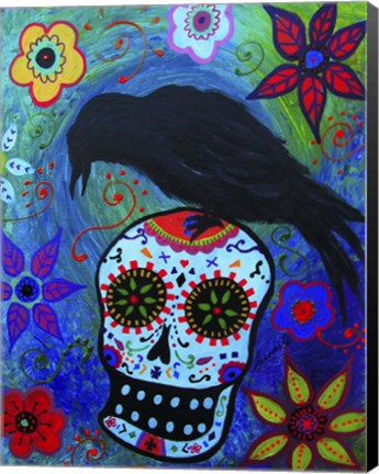 Framed Black Bird And Skull Print