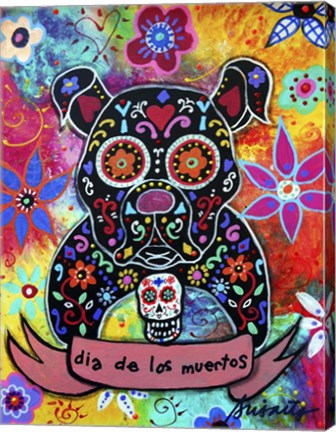 Framed Dia De Los Muertos Bulldog Print