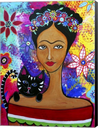 Framed Frida And Her Cat Print