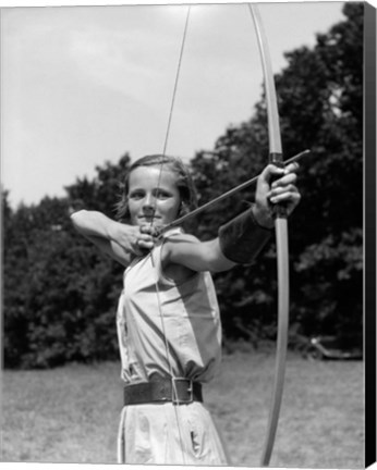 Framed 1930s Girl with Bow and Arrow Print