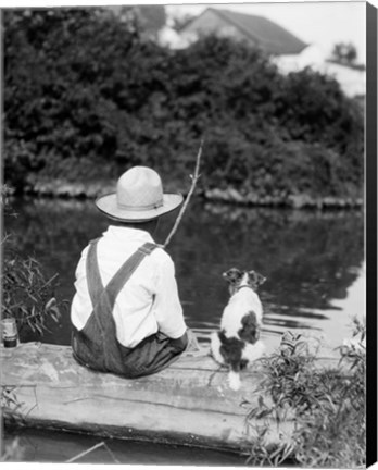 Framed 1920s 1930s Farm Boy Fishing Print