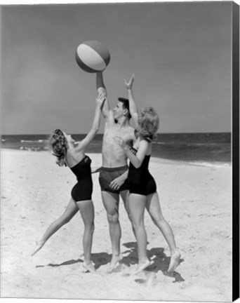 Framed 1950s Teens Jumping For Beach Ball Print