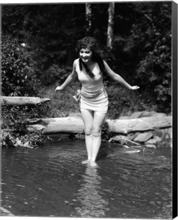 Framed 1920s Long-Haired Woman In Bathing Suit Print