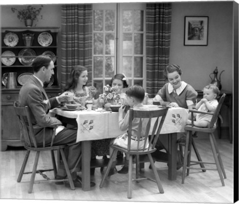 Framed 1930s Family Of 6 Sitting At The Table Print