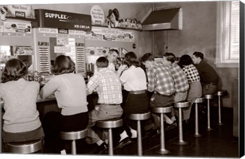 Framed 1950s Rear View Of Teenage Boys &amp; Girls? Print