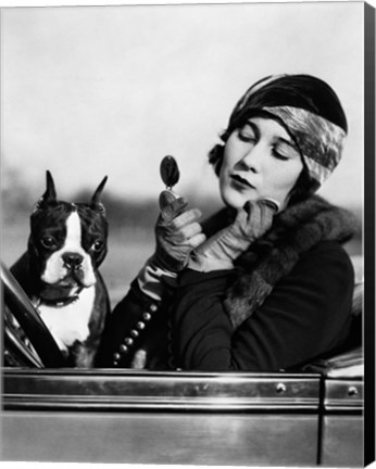 Framed 1920s Flapper In Convertible Powdering Her Cheek Print