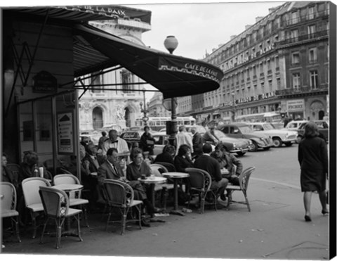 Framed 1960s Patrons At Cafe De La Paix Sidewalk Cafe In Paris? Print