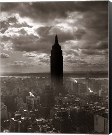 Framed 1930s 1940s Empire State Building Silhouetted In Nyc Print