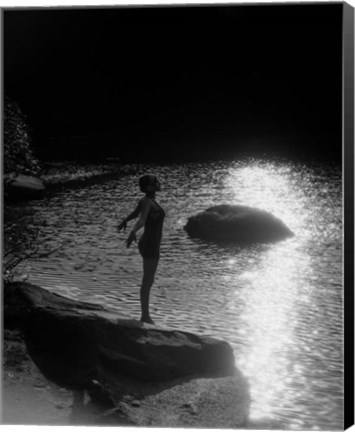 Framed 1920s Sunset Silhouette Of Anonymous Woman Print