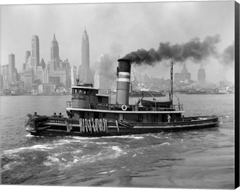 Framed 1940s Steam Engine Tugboat On Hudson River Print