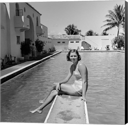 Framed 1930s Woman On Pool Diving Board Print