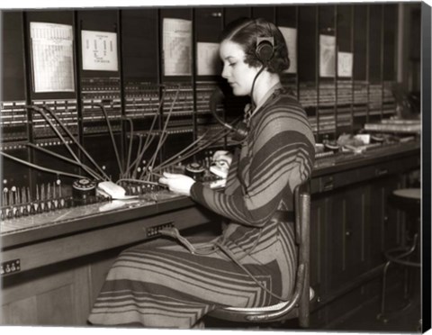 Framed 1930s Woman Telephone Operator Print