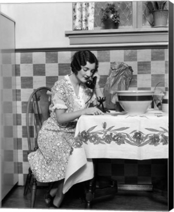 Framed 1920s Woman Sitting At Kitchen Table Print