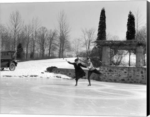 Framed 1920s Couple Man Woman Ice Skating Print