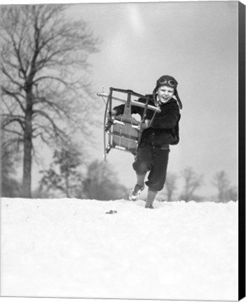 Framed 1930s Boy Wearing Aviator Cap Print