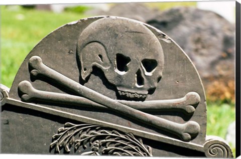 Framed Skull And Crossbones Carved On Tombstone Print