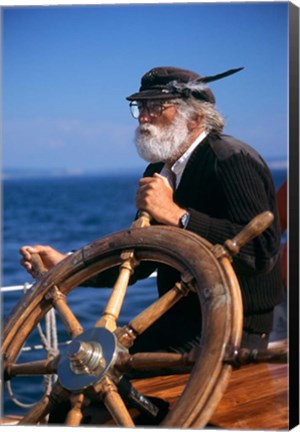 Framed 1990S Bearded Man At Wheel Of Ship Print