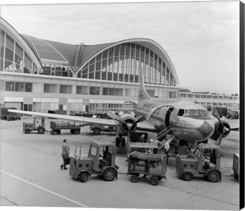 Framed 1950s 1960s Propeller Airplane On Airport Tarmac Print