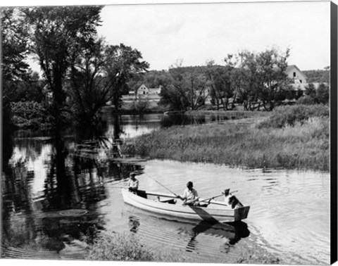 Framed 1930s 1940s Pair Of Boys In Rowboat Print