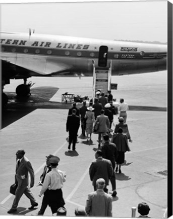 Framed 1950s Airplane Boarding Passengers Print