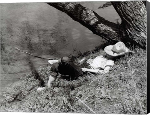 Framed 1940s Barefoot Boy Sleeping Print