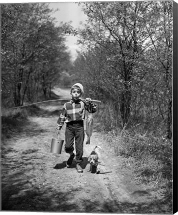 Framed 1950s Boy With Beagle Puppy Print