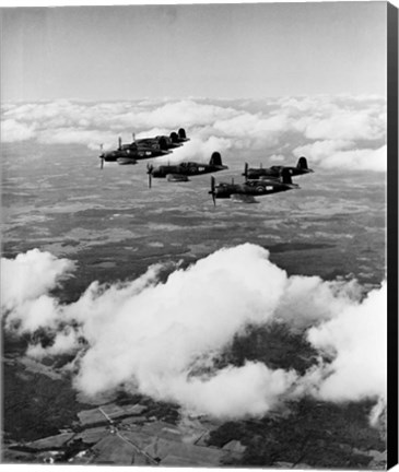 Framed 1940s 6 Navy Corsairs Above The Clouds Print