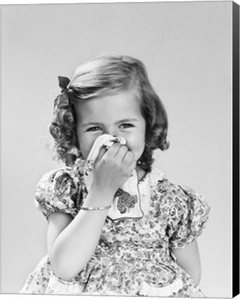 Framed 1940s Little Girl Blowing Her Nose Print