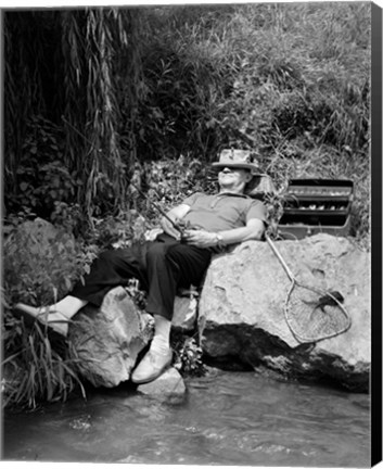 Framed 1950s Lazy Fisherman Lying Back Print