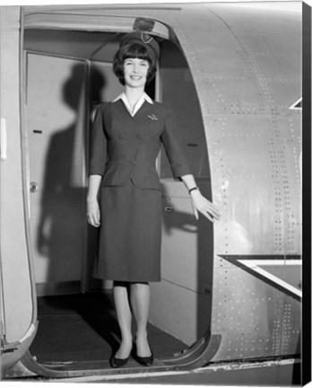 Framed 1960s Smiling Stewardess Standing In Doorway Print