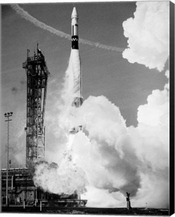 Framed 1960s Missile Taking Off From Launch Pad Print