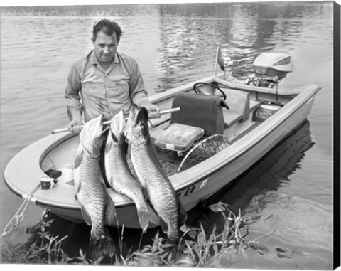 Framed 1970s Man In Small Motorboat Print