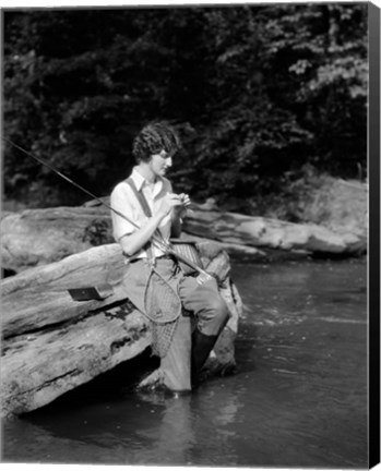 Framed 1920s 1930s Woman Sitting On Rock Print