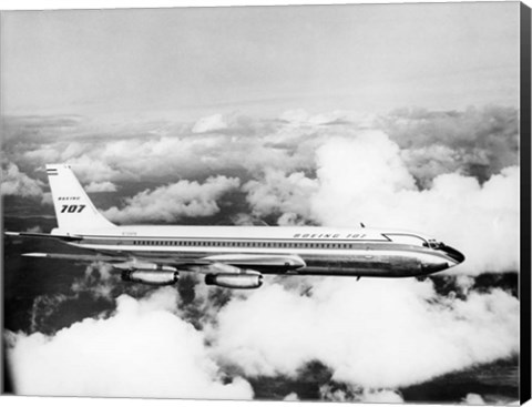 Framed 1950s Boeing 707 Passenger Jet Flying Print