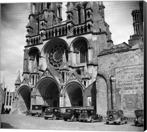 Framed 1930s Laon Cathedral Constructed In 12Th And 13Th Print