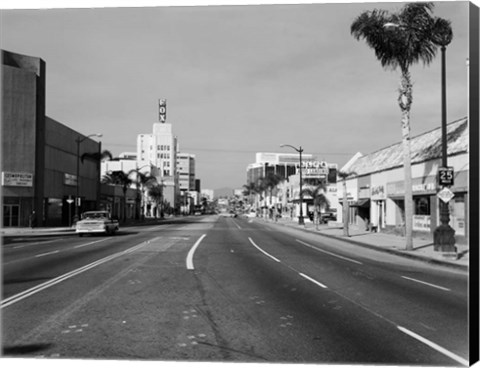 Framed 1960s Street Scene West Wilshire Blvd Los Angeles, California Print