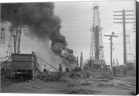 Framed 1920s Oil Field Fire Column Of Black Smoke In Field Print