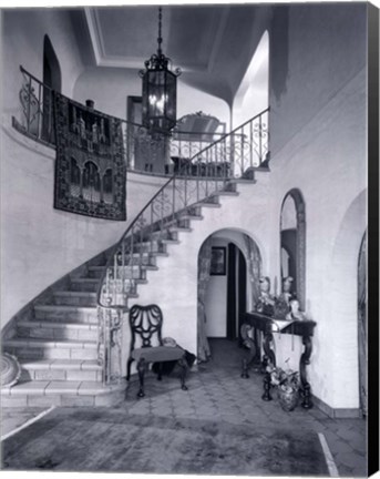 Framed 1920s Upscale Home Entry With Spiral Staircase Print