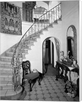 Framed 1920s Interior Staircase Wrought Iron Railing Print