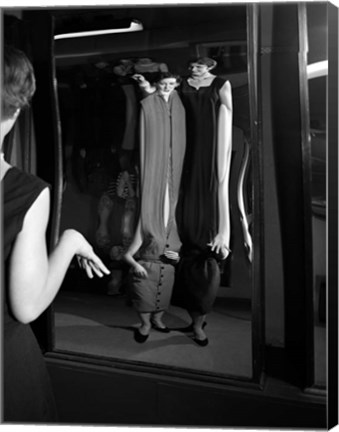 Framed 1950s Young Women Looking At Distorted Reflection Print