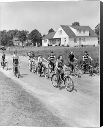 Framed 1950s Group Of  Boys And Girls Riding Bicycles Print