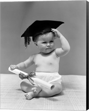 Framed 1940s Baby Wearing Graduation Cap Print