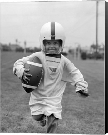 Framed 1950s Boy In Oversized Shirt And Helmet Print