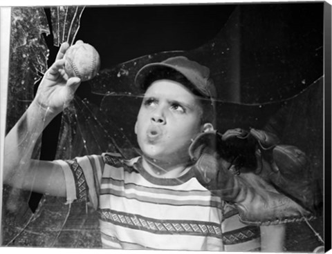 Framed 1950s Boy In Tee-Shirt And Cap Print