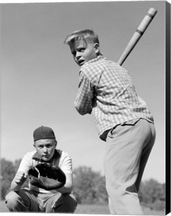 Framed 1950s Teen Boy At Bat Print