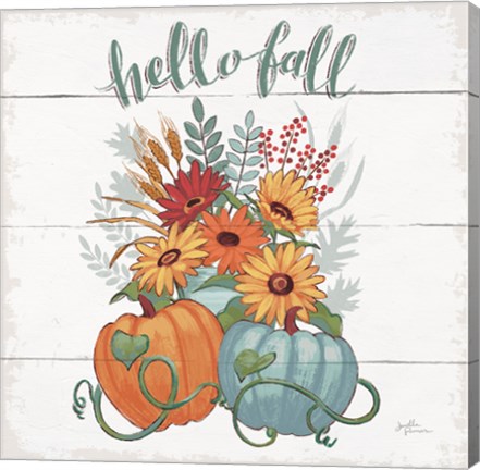 Framed Fall Fun II - Gray and Blue Pumpkin Print